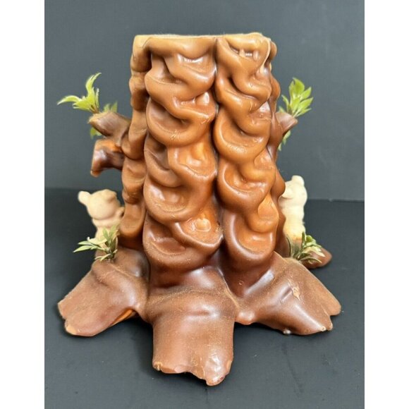3 Little Pigs Boho Candle Decor Tree Stump Vintage 6” Large Log German Carved - Picture 5 of 10